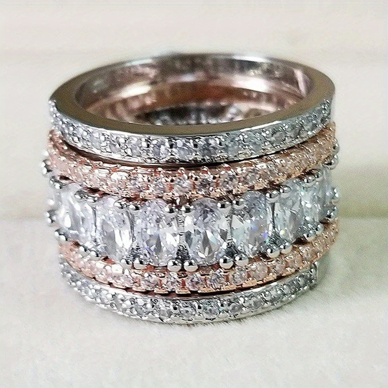 Women's Double CZ Ring Wedding Anniversary Gift April Birthstone
